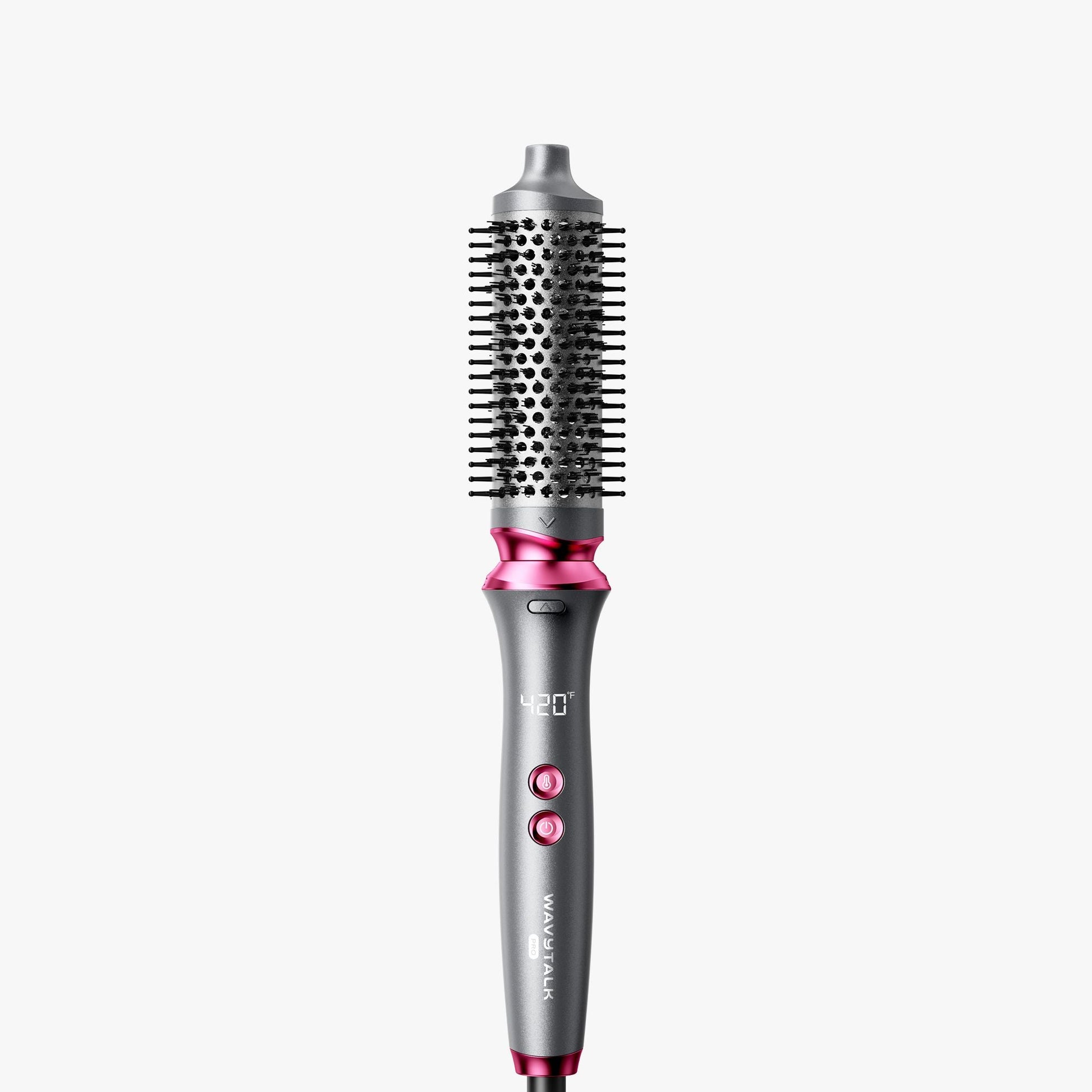 Gray Heatwave Pro hair styling tool with pink and gray design on a white background