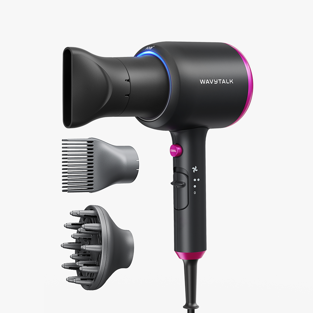 Black Blown Away with attachments on a white background, featuring the brand 'Wavytalk'.
