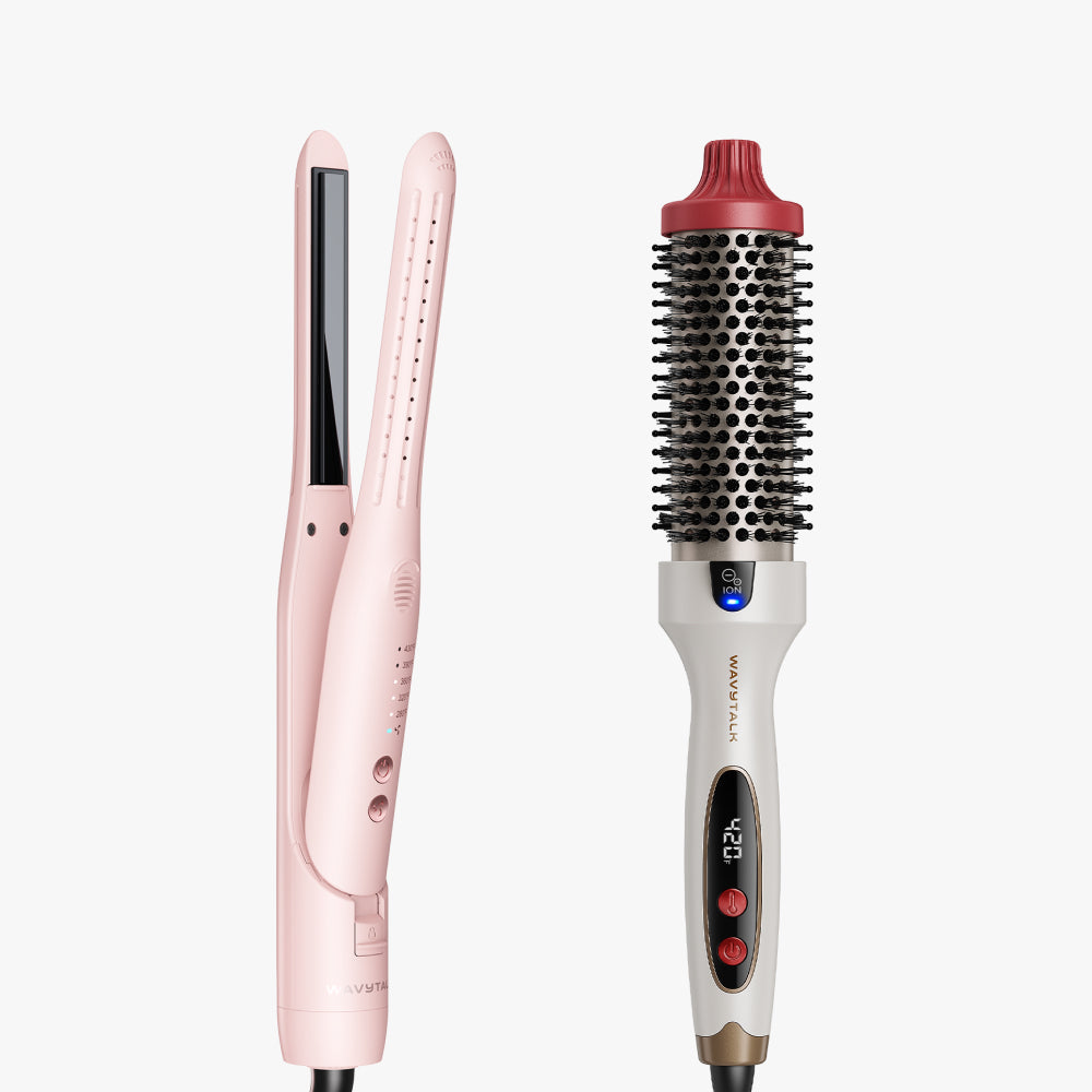 Pink Cool Curl Pencil and Holiday LE Blowout Boost on a white background